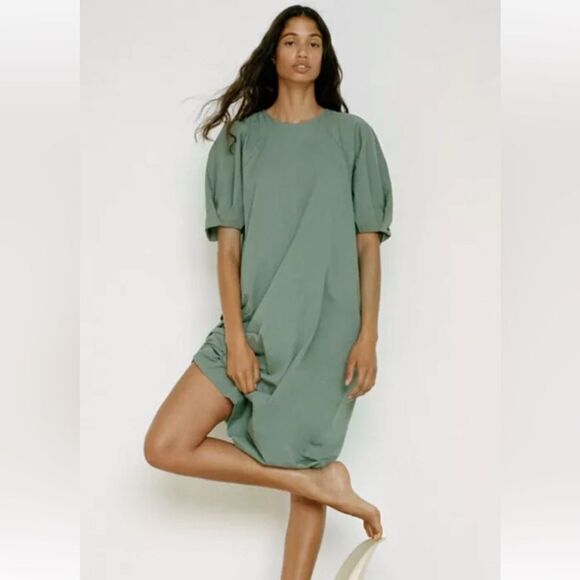 Zara Dresses & Skirts - Zara ballon sleeve long dress M medium sage holiday women’s Christmas boho